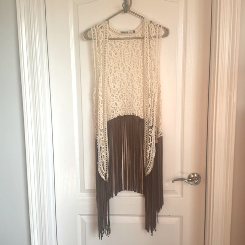 Crochet/Suede fringe shawl